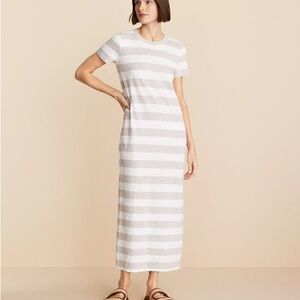 Lou & Grey Light Gray and White Striped Maxi Dress